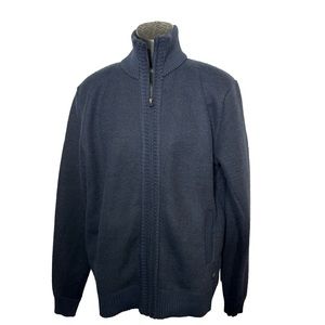 Buffalo David Britton Men’s Full Zip  Sweater. Large, Blue, Faux Fur Lined.